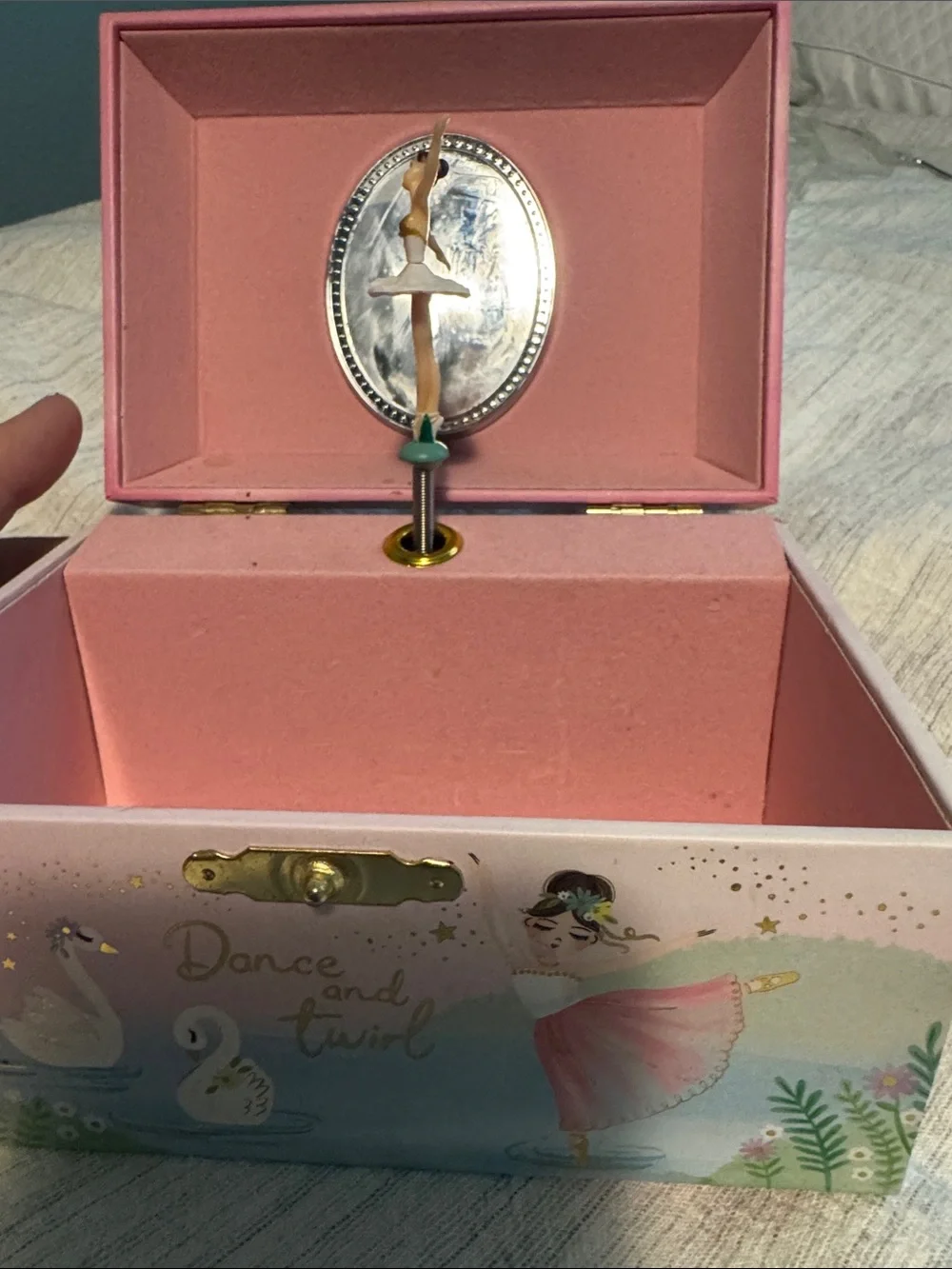 Girls' Pink Swan Music Jewelry Box with Gold Accents